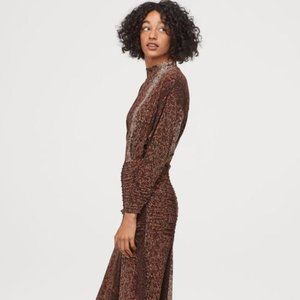 H&M Patterned Brown Maxi Body Con Dress